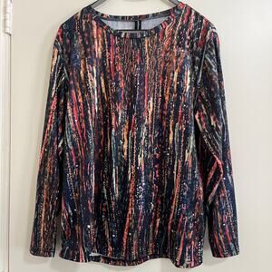 Abstract Brushstroke Print Womens Top Sz L Boho Indie Street Artsy Avant-Garde.